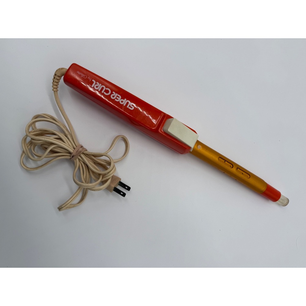 Vintage Gillette Super Curl Curling Iron Red Gold 1970s Retro‎ Hair Styling Tool